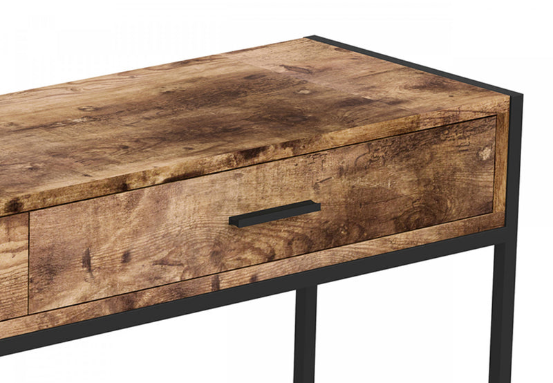 48” Modern Console Table With 2 Drawers - Brown Reclaimed Wood With Black Metal