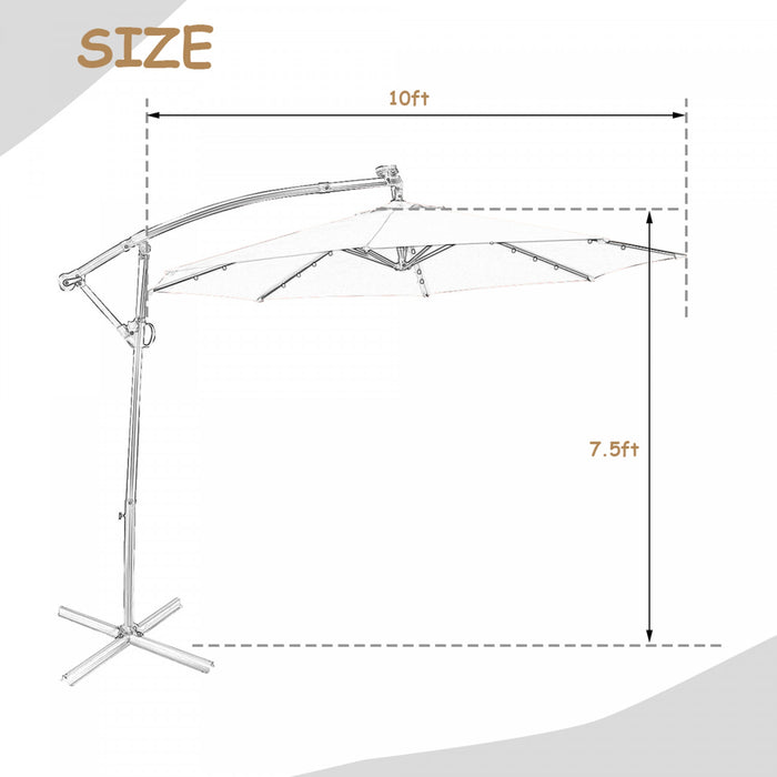 Costway 10FT Patio Umbrella Solar Powered LED 360degrees Rotation Beige