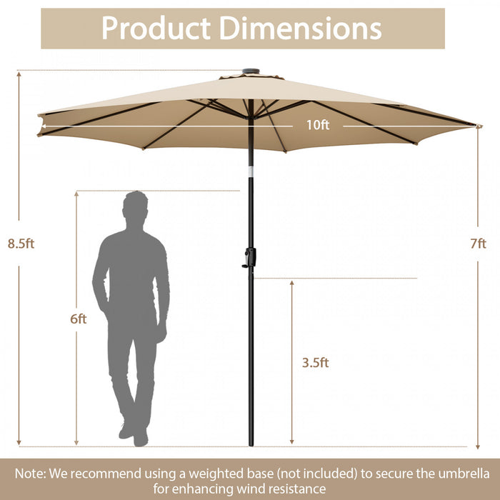 Costway 10 FT 112 LED Solar-Lighted Patio Table Market Umbrella Crank Tilt Outdoor Beige