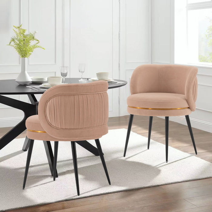 Kaya Modern Wood Velvet Dining Chair in Nude - Set of 2