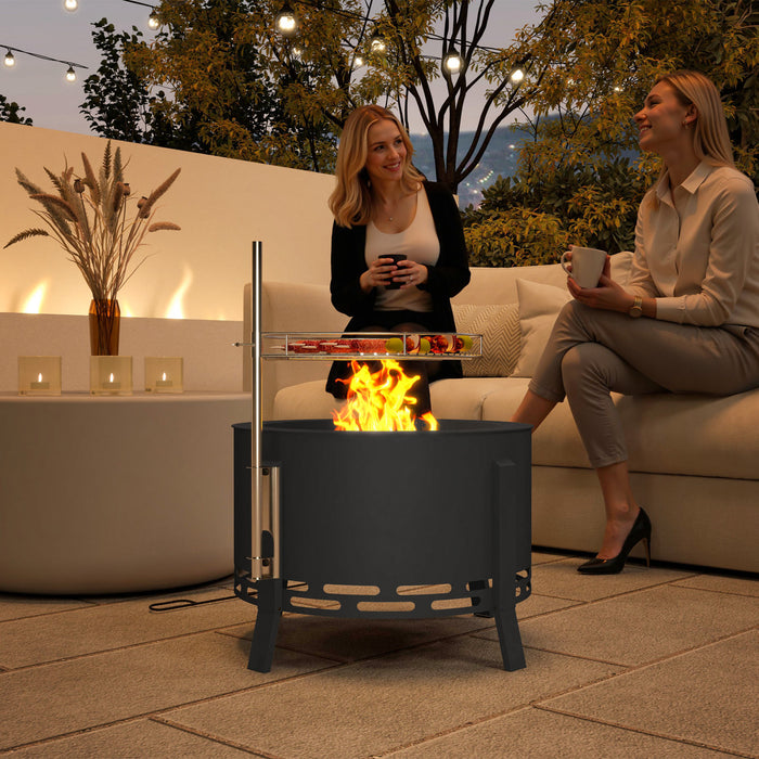 Outsunny Outdoor Fire Pit Firepit With Grill Grate Ash Catcher Poker, Black