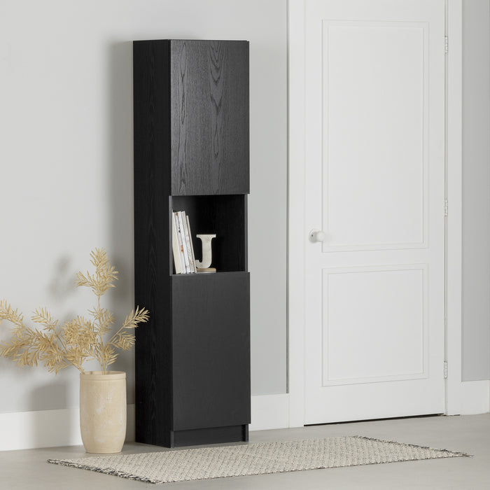 Liora 2-door Narrow Bookcase - Black Oak 