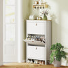 HOMCOM Shoe Cabinet with 3 Flip Drawers, Narrow Shoe Storage Cabinet, White