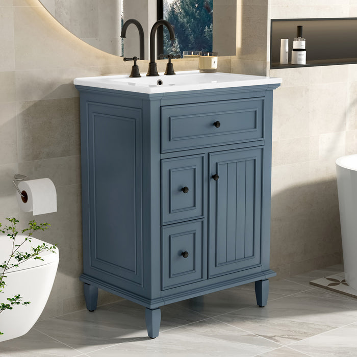 Vivo 24 Inch Single Sink Bathroom Vanity with Flip Drawer and Solid Wood Legs, Blue Gray