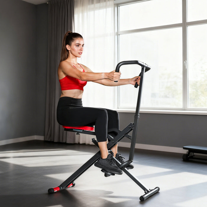 Soozier Foldable Squat Assist Rower with Adjustable Seat, Red