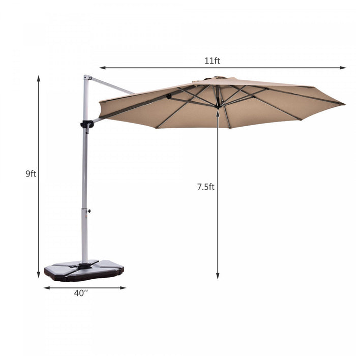 Costway 11' Patio Cantilever Offset Umbrella 360 degrees Rotation Aluminum Tilt Tan