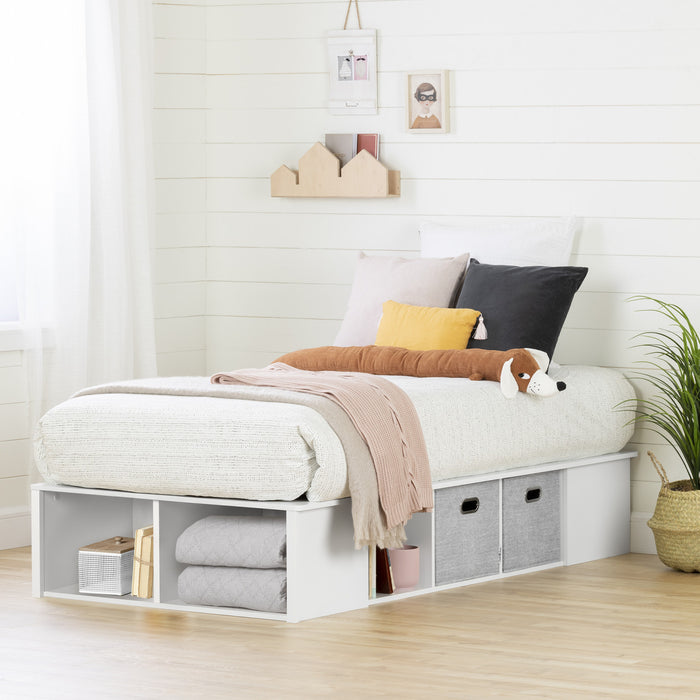 Flexible Storage Platform Bed With Baskets - Pure White