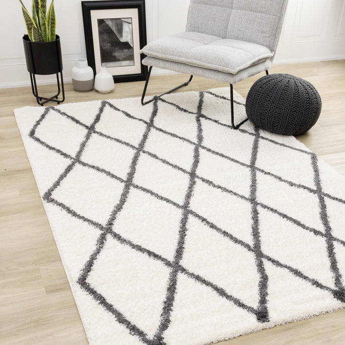 Fairmont White Grey Trellis Rug, 6'7\" x 9'10\" Indoor Area Rug