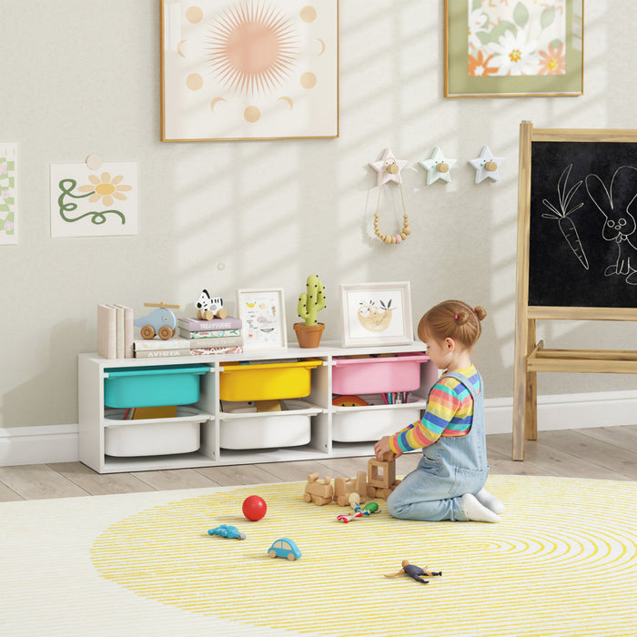 Qaba Kids Toy Storage Organizer with 6 Removable Plastic Bins, 2 Tiers Toy Box Sorting Books and Play Items, Montessori Shelf for Boys, Girls, Bedroom, Nursery, Playroom