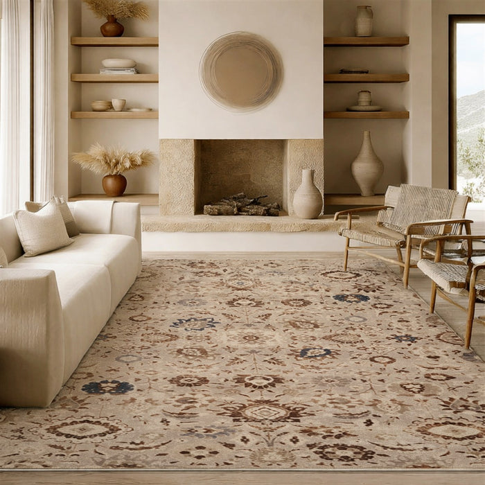 Lunelle Traditional Grey Washable Rug 5'0\" x 7'6\" Indoor Area Rug