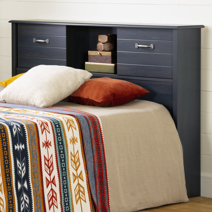 Ulysses Bookcase Headboard With Storage And Sliding Doors - Blueberry 