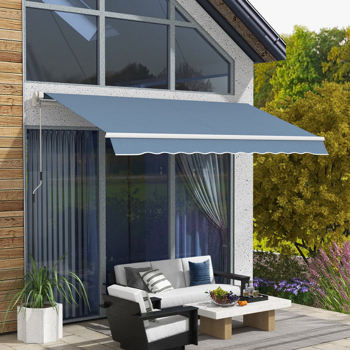 Outsunny 12' X 10' Retractable Awning Patio Sun Shade Shelter With Manual Crank Handle, Uv & Water-resistant Fabric And Aluminum Frame For Deck, Balcony, Yard, Light Grey