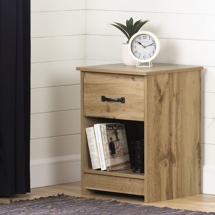 Tassio 1-drawer Nightstand With Open Storage Space - Nordik Oak 
