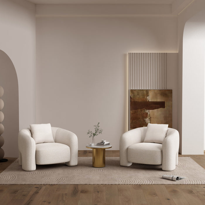 Sylvia Modern Glam Tweed Lounge Chair in Ivory - Set of 2