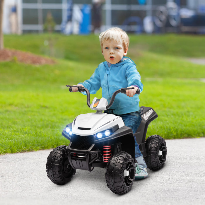 Qaba 12v Electric Car For Kids, Battery Powered Ride-On Quad Kids Atv With Four Wheels Spring Suspension, Forward & Backward, Led Light, Mp3, Music, Kids Electric Car For Boys Girls, White