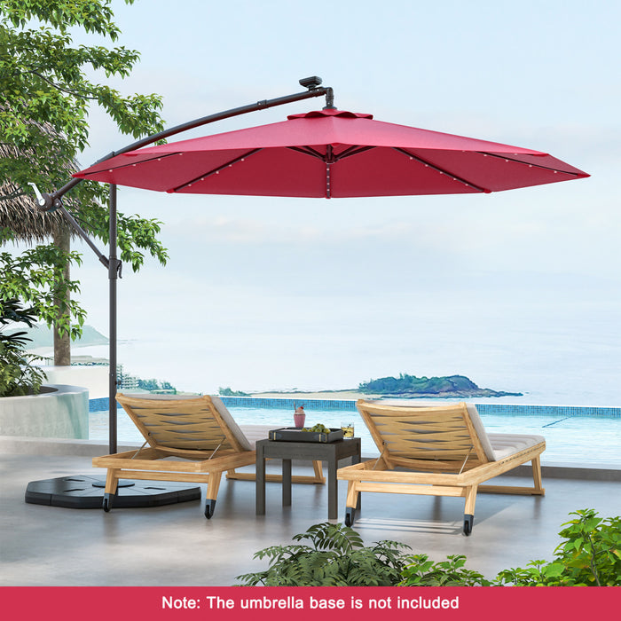 Costway 10 Ft Patio Solar LED Offset Umbrella 40 Lights Crank Cross Base Wine