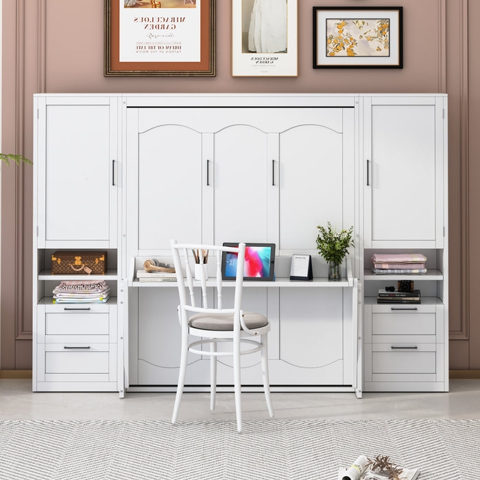 Joyce Closet Queen Murphy Bed With Drawers And Shelves - White