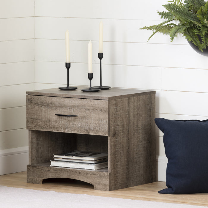Step One 1-Drawer Nightstand - End Table with Storage Weathered Oak - South Shore
