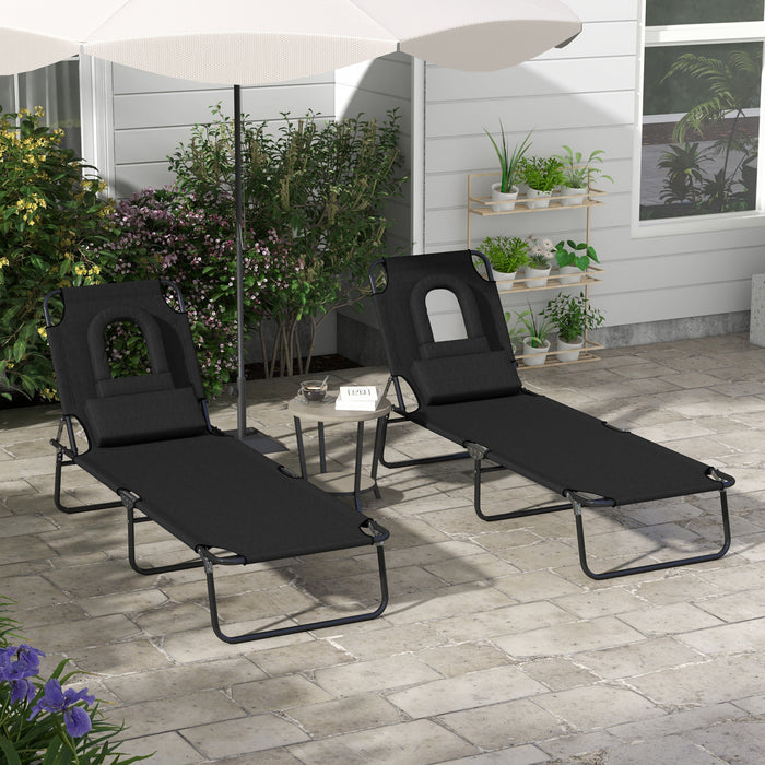Outsunny 2pcs Adjustable Outdoor Lounge Chair, Garden Folding Chaise Lounge