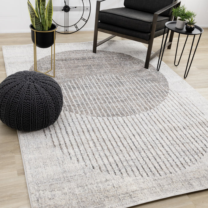 Solace Soft Low-Pile Grey White Merging Circles Area Rug - 5'3\" x 7'7\"