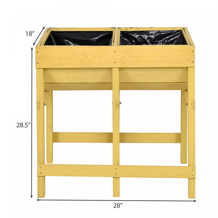 Costway Wooden V Planter Elevated Vegetable Flower Bed Free Standing Planting With Liner