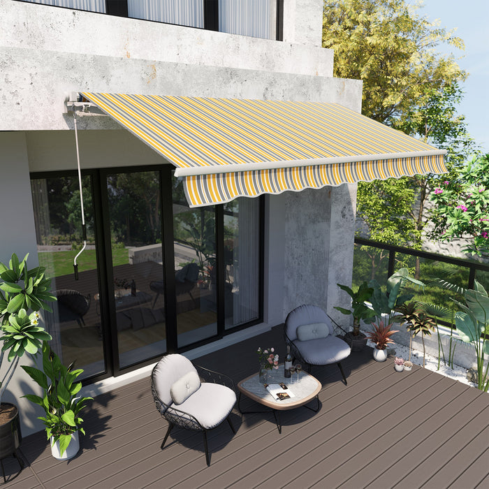 Outsunny 12' X 10' Retractable Awning Patio Sun Shade Shelter With Manual Crank Handle, Uv & Water-resistant Fabric And Aluminum Frame For Deck, Balcony, Yard, Yellow And Grey