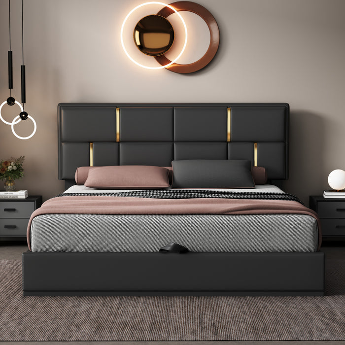 Joyce Upholstered Platform Bed With Hydraulic Storage And Velvet Frame,queen Size,black Queen Bed