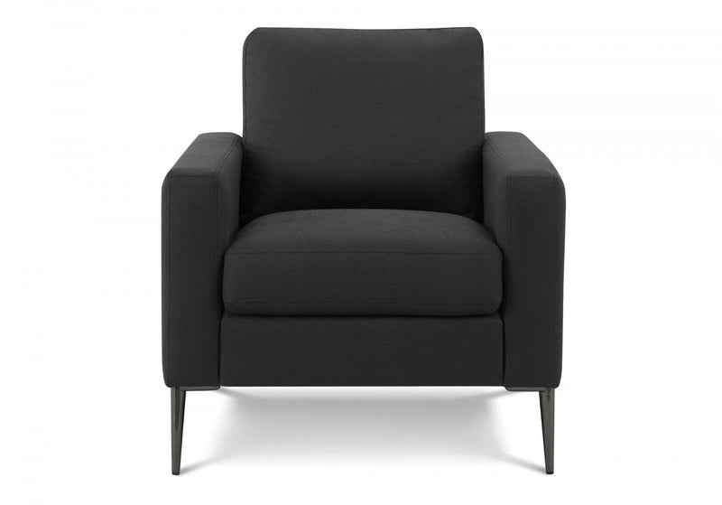 Upholstered Accent Chair, 32\" Wide, Black Fabric, Black Metal Legs, Modern Accent Chair