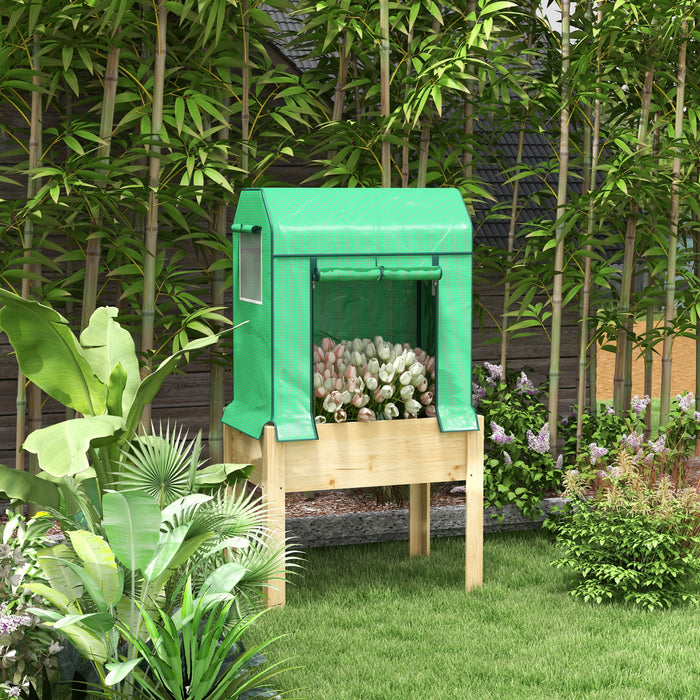 Outsunny Raised Garden Bed With Pe Greenhouse Cover And Bed Liner, Elevated Planter Box With Legs For Vegetables, Flowers, Herbs