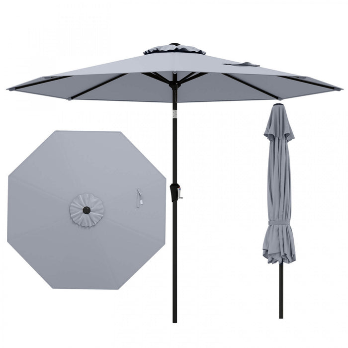 Costway Patio Umbrella with Push Button Tilt, Crank Handle, 8 Sturdy Ribs for Patio, Garden Gray