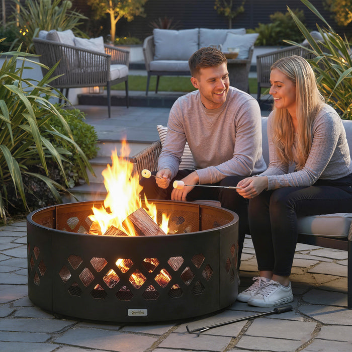 Outsunny Outdoor Fire Pit, Portable Bottomless Fire Ring with Poker, Black