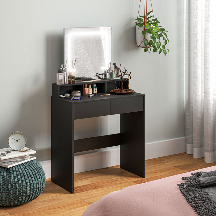 HOMCOM Makeup Vanity Desk with Mirror, 3 Colour LED Lights, Drawers, Black