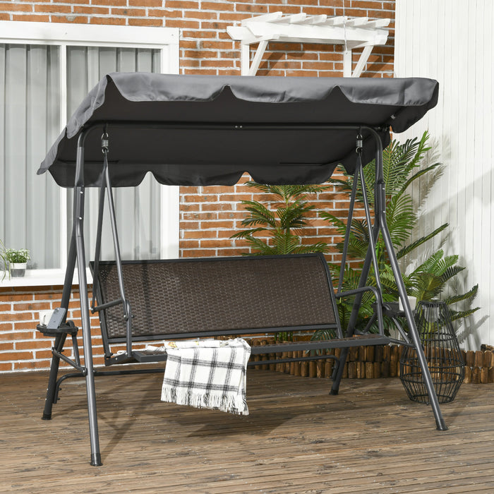 Outsunny 3-seat Porch Swing With Canopy Outdoor Swing Chair W/ Rattan Seat