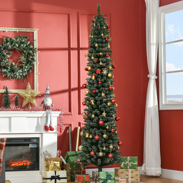 Homcom 7.5ft Artificial Snow Dipped Pencil Christmas Tree Green
