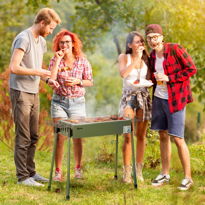 Outsunny Portable Outdoor Charcoal BBQ Grill with Side Seasoning Baskets, Hooks, and Barbecue Nets for Outdoor, Garden, Cooking, Picnic, Camping, Dark Green
