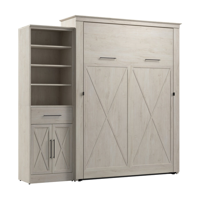 Bestar Key West Queen Murphy Bed & Closet Organizer with Drawer & Doors (94 W) - Linen White Oak