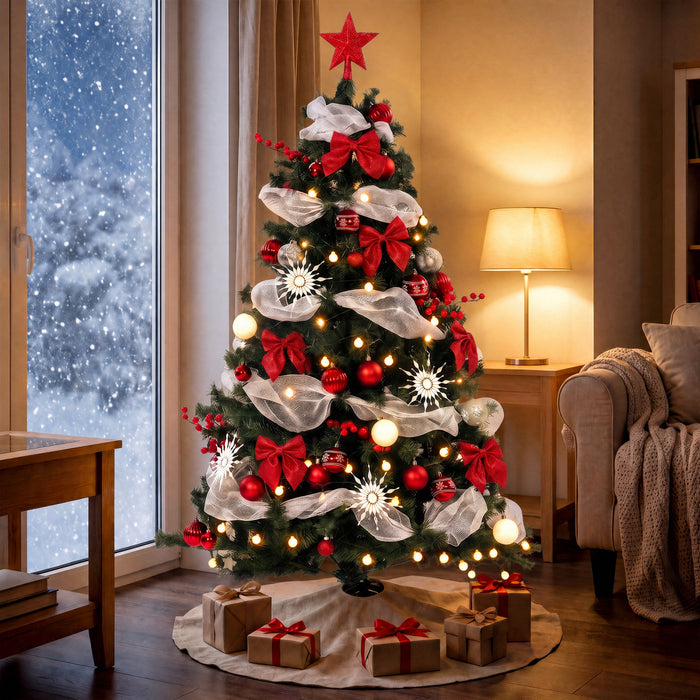 HOMCOM 5ft Prelit Chri stmas Tree Spruce with 8 Modes, 450 Tips, 150 LEDs