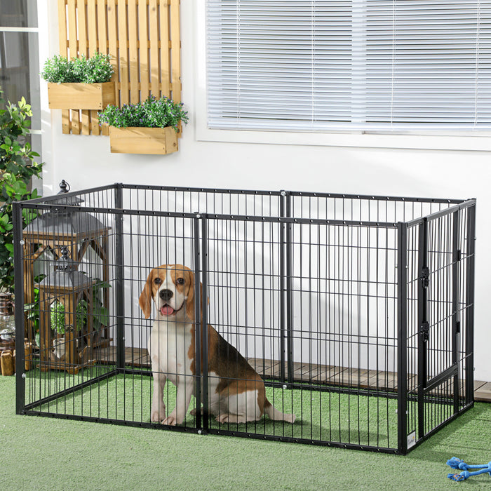 Pawhut 6 Panel Dog Playpen Dog Pen Metal Pet Fence For Outside Indoor, Adjustable Width, Heavy Duty Steel Frame, 32.5\"-59\"w X 24\"d X 32''h Black