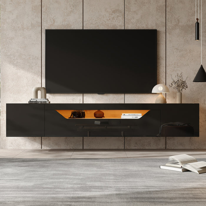 Oliver Wall-Mounted TV Cabinet with LED Lighting Storage,Black