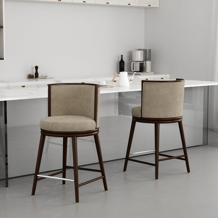Evalyn Modern Wood Upholstered Counter Stool in Natural - Set of 2