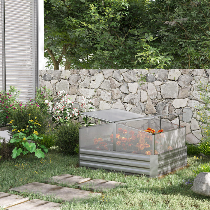 Outsunny 49.6\" X 42.1\" X 26.6\" Galvanized Raised Garden Bed With Greenhouse, Steel Planters For Outdoor Plants, Flowers, Herbs And Vegetables, Use For Patio, Backyard, Balcony, Silver