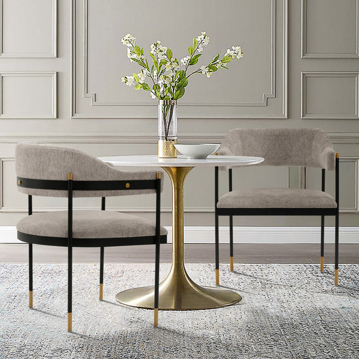Lia Modern Metal Chenille Armchair in Stone - Set of 2 Dining Chair
