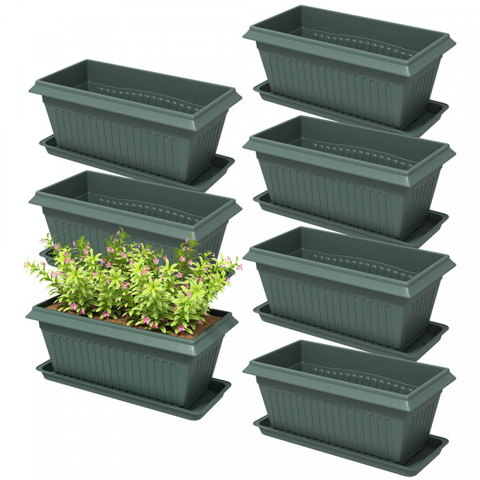 Outsunny 7 Pack 15.7\" Plant Pots, Flower Planters w/ Drainage Holes, Green