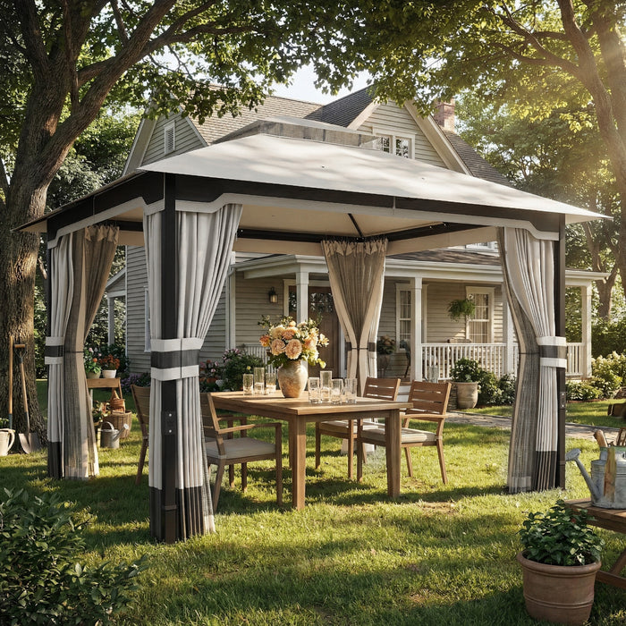 Outsunny 10' x 12' Patio Gazebo, Double Roof Outdoor Gazebo Canopy Shelter