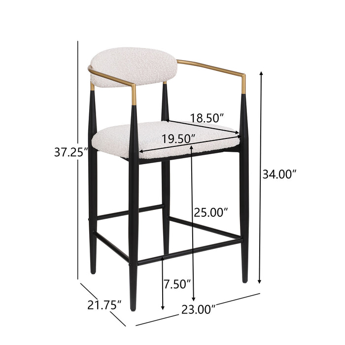 Tammy Counter-height Stool Set Of 2 With Boucle Fabric & Gold Accent - White
