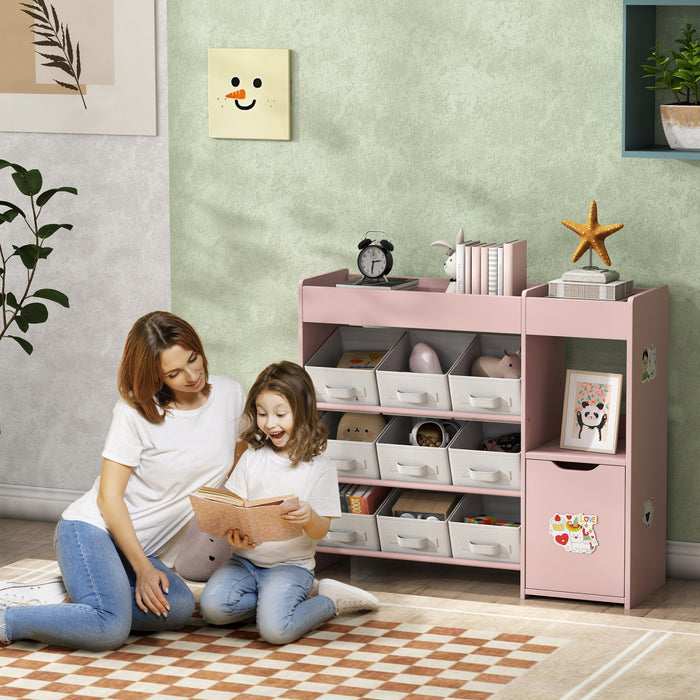 Qaba Toy Storage Organizer, Montessori-Inspired Kids BookShelf with 9 Non-Woven Fabric Boxes, Storage Cabinet & Shelves, Toy Shelf for Kids Room, Nursery, Playroom, Pink