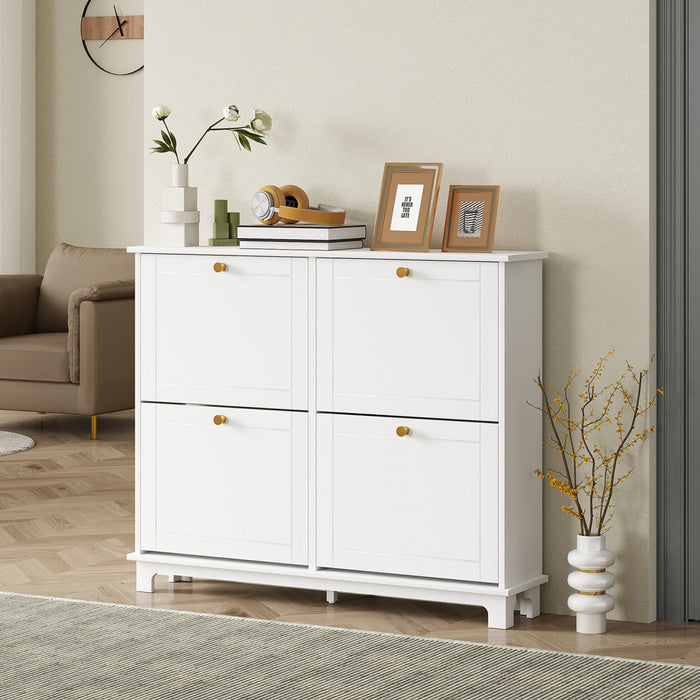 HOMCOM Narrow Shoe Cabinet with 4 Flip Drawers 5 Legs for Entryway White