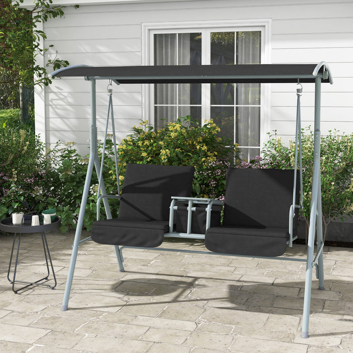Outsunny 2-seat Patio Swing Chair With Adjustable Canopy, Centre Table