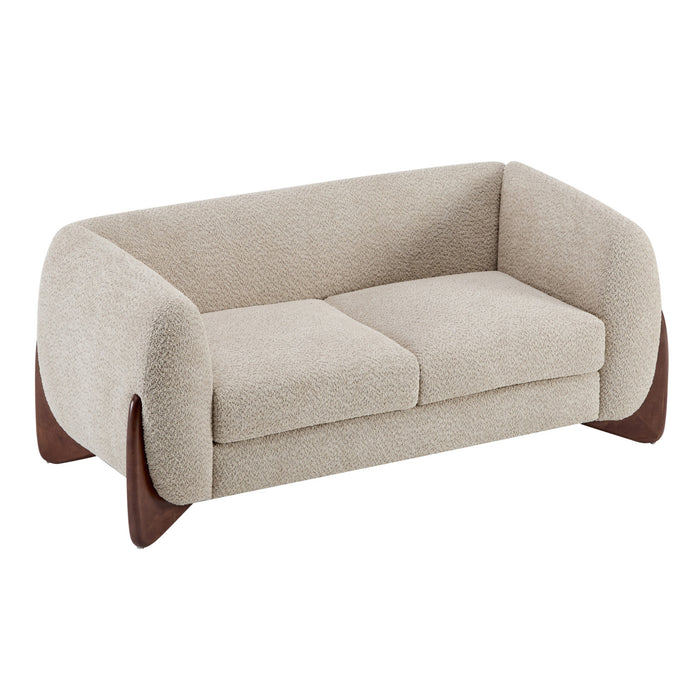 Lillian Solid Wood Modern Boucle Upholstered Loveseat Comfort Seating,Almond