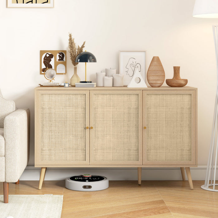 HOMCOM Boho Sideboard Buffet Cabinet with Decorative Rattan Doors, Natural